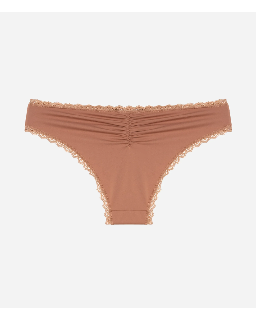 Calcinha Biquíni em Microfibra com Rendinha e Franzido Empina Bumbum Curve & Plus Size Marrom