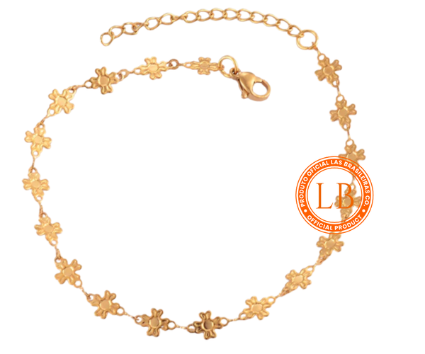 Pulseira Flor 4 Pétalas Dourada