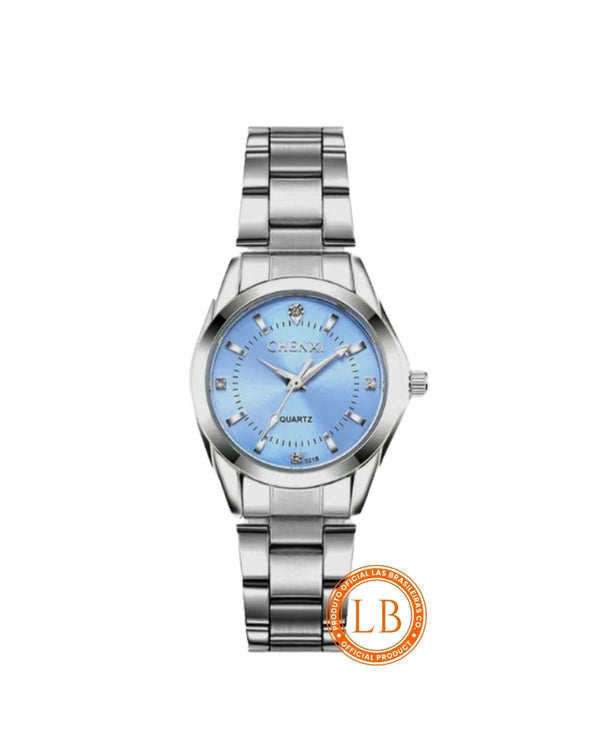 Relógio Quartz Azul Claro Prata