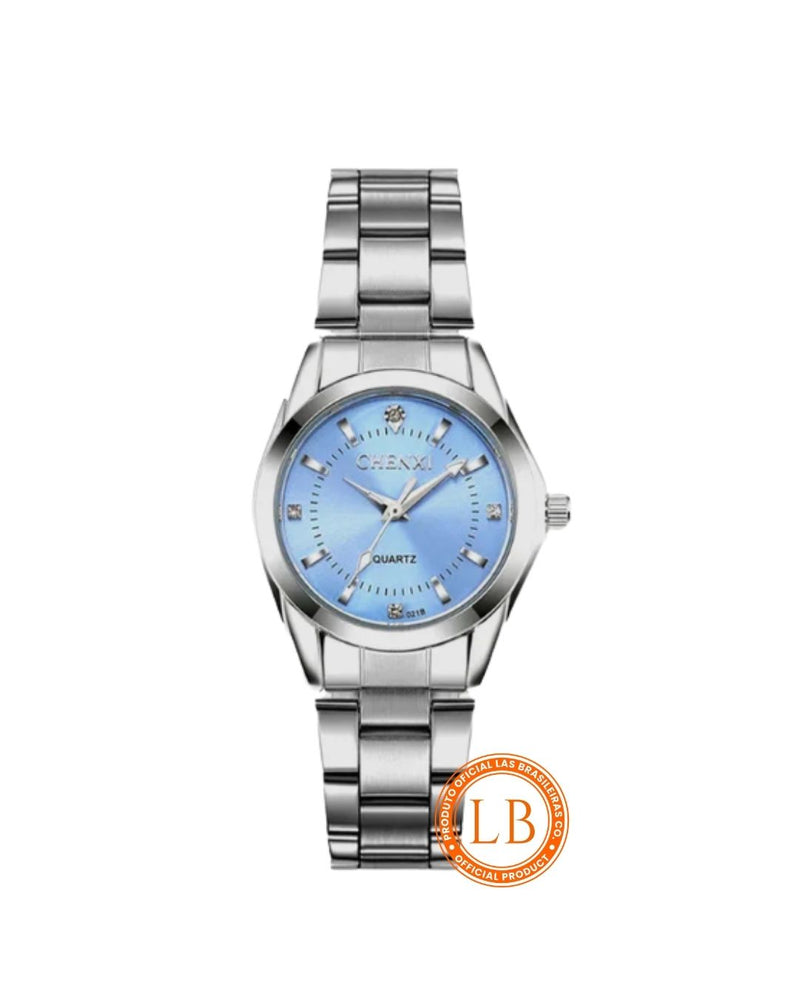 Relógio Quartz Azul Claro Prata