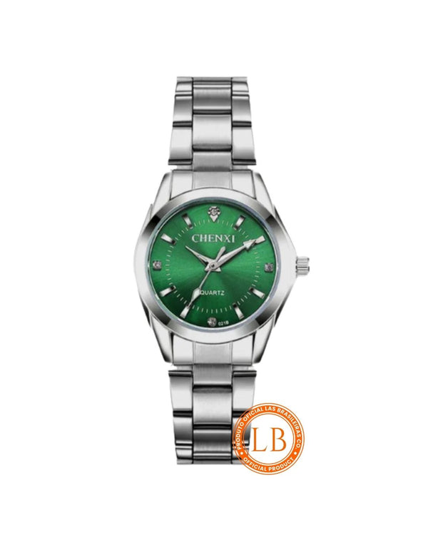 Relógio Quartz Verde Prata