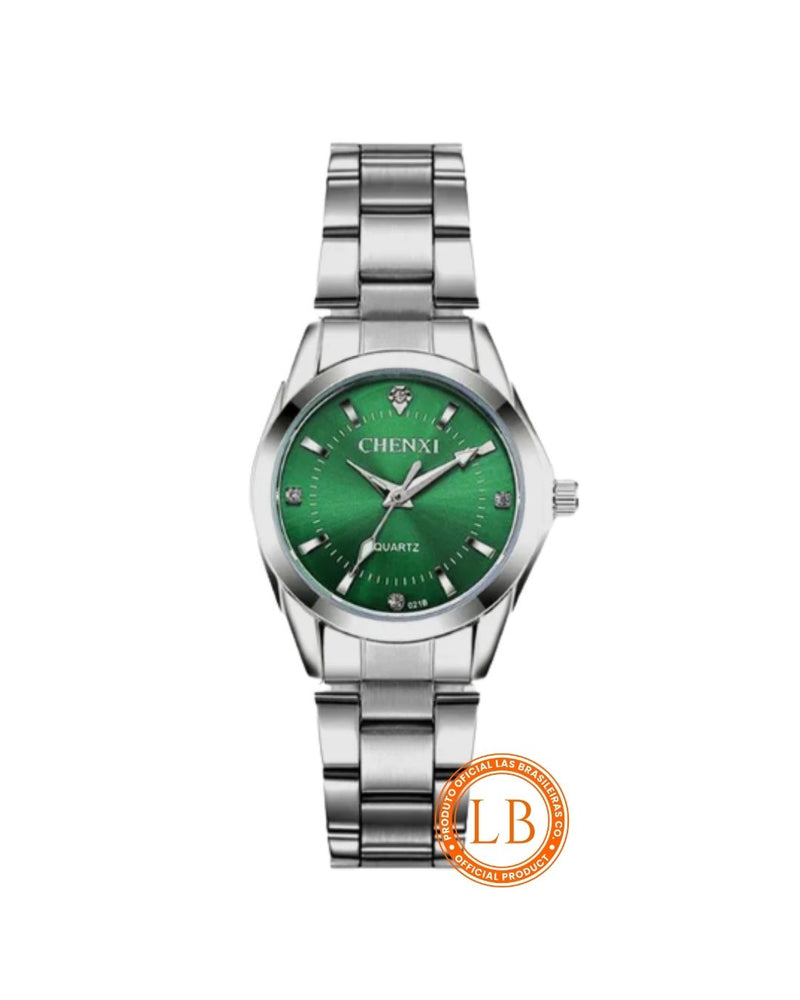 Relógio Quartz Verde Prata