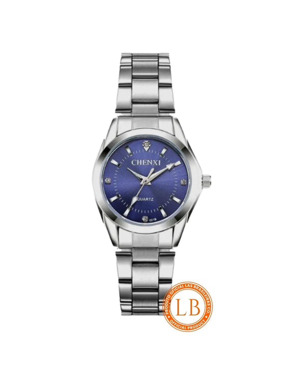 Relógio Quartz Azul Escuro Prata