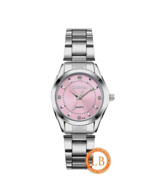 Relógio Quartz Rosa Claro Prata