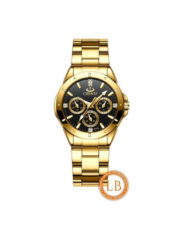 Relógio Luxo Fundo Preto Dourado