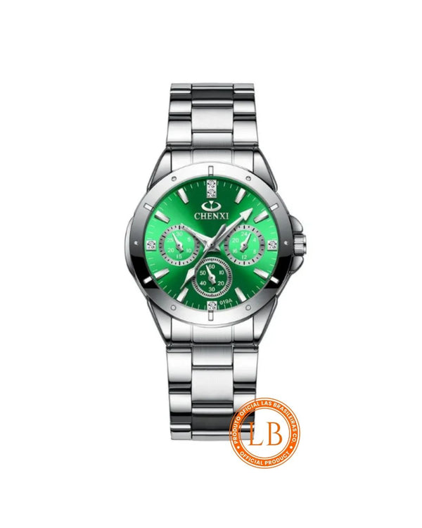 Relógio Luxo Fundo Verde Prata