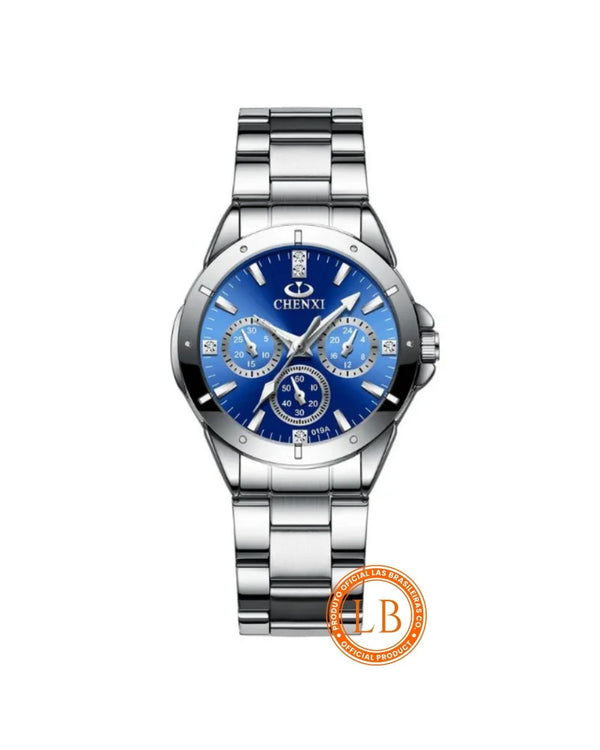 Relógio Luxo Fundo Azul Escuro Prata