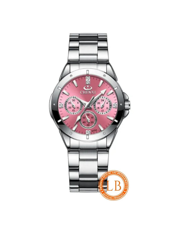 Relógio Luxo Fundo Rosa Prata
