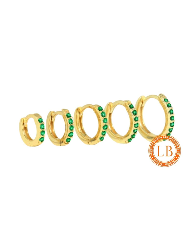 Brinco Pedra Esterlina Verde Dourado