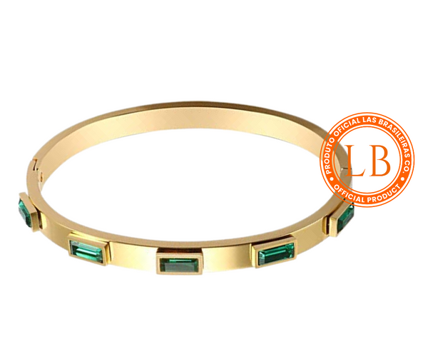 Pulseira Bracelete Esmeraldas Dourado