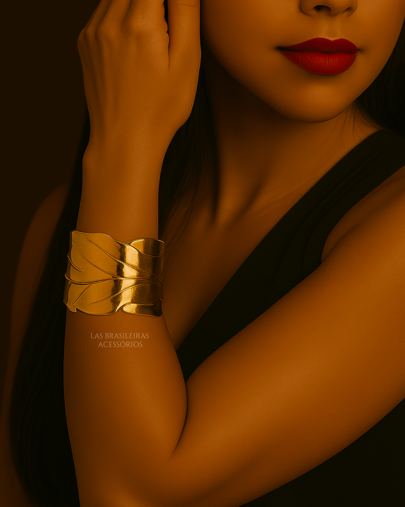 Pulseira Bracelete Folha Dourado