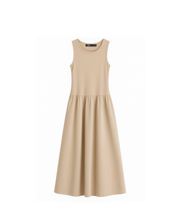 Vestido Longo Simples Casual Cáqui