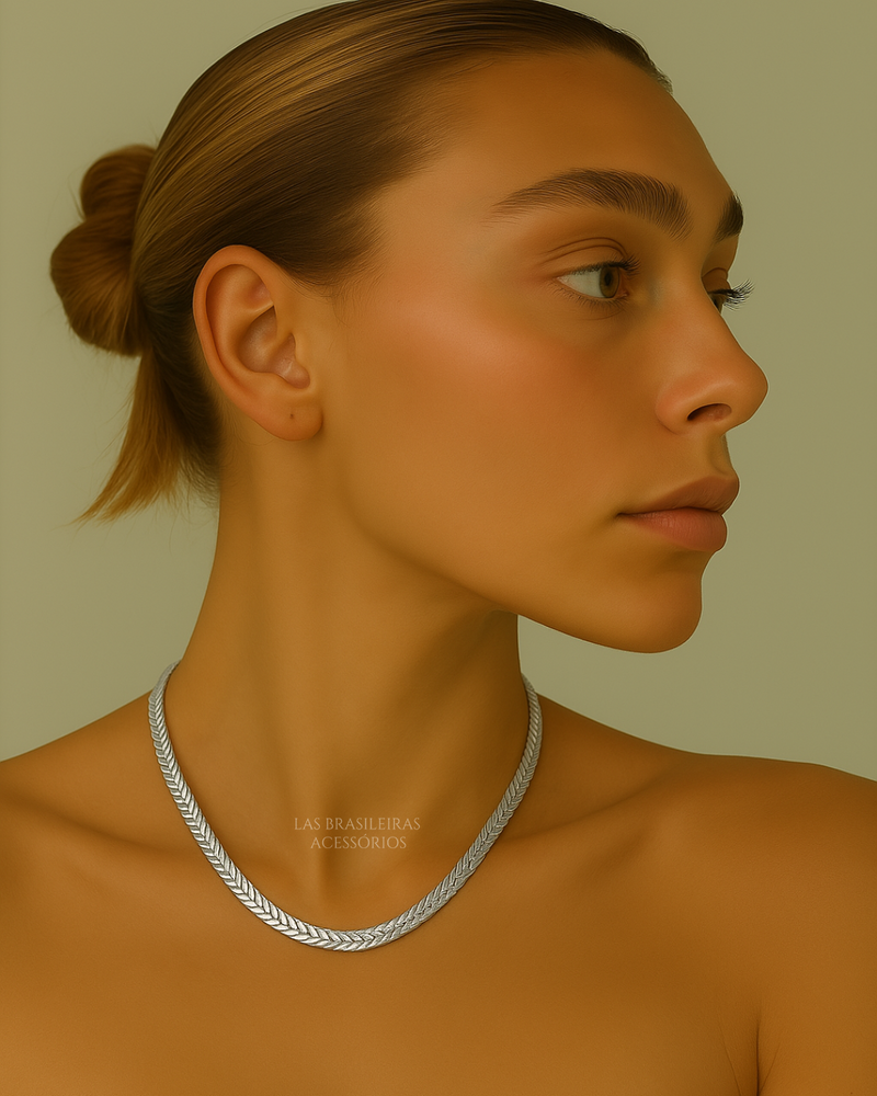 Colar Choker Laminada Prata