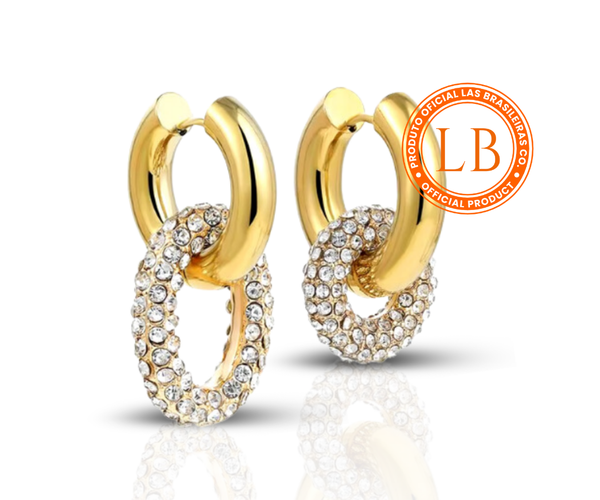 Brinco Cravejado Liso Dourado Redondo