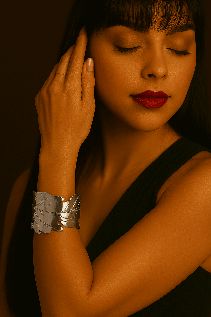 Pulseira Bracelete Folha Prata