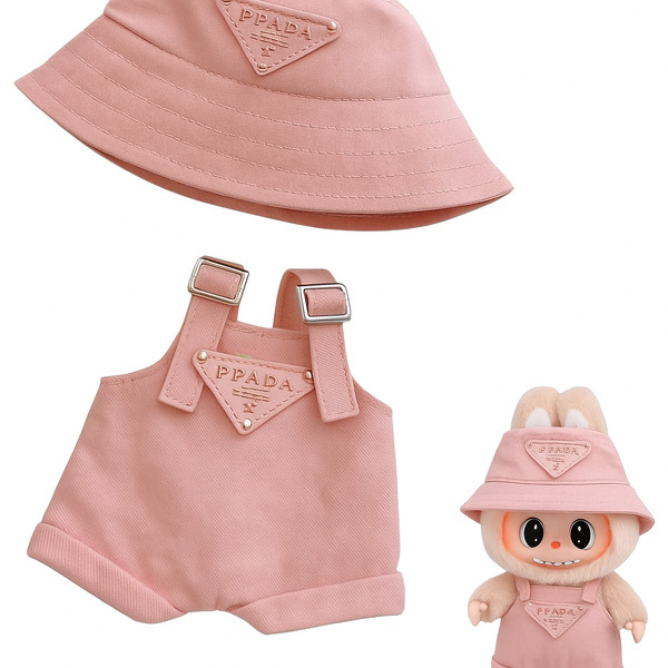 Conjunto Rosa Chapéu e Macacão Boneca Labubu