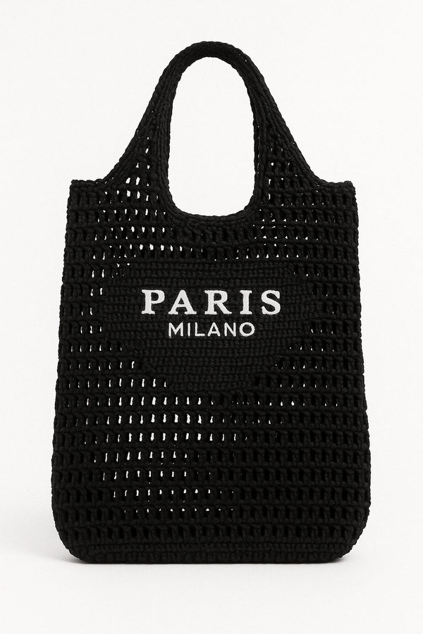 Bolsa de Palha Ráfia Paris Milano Preto