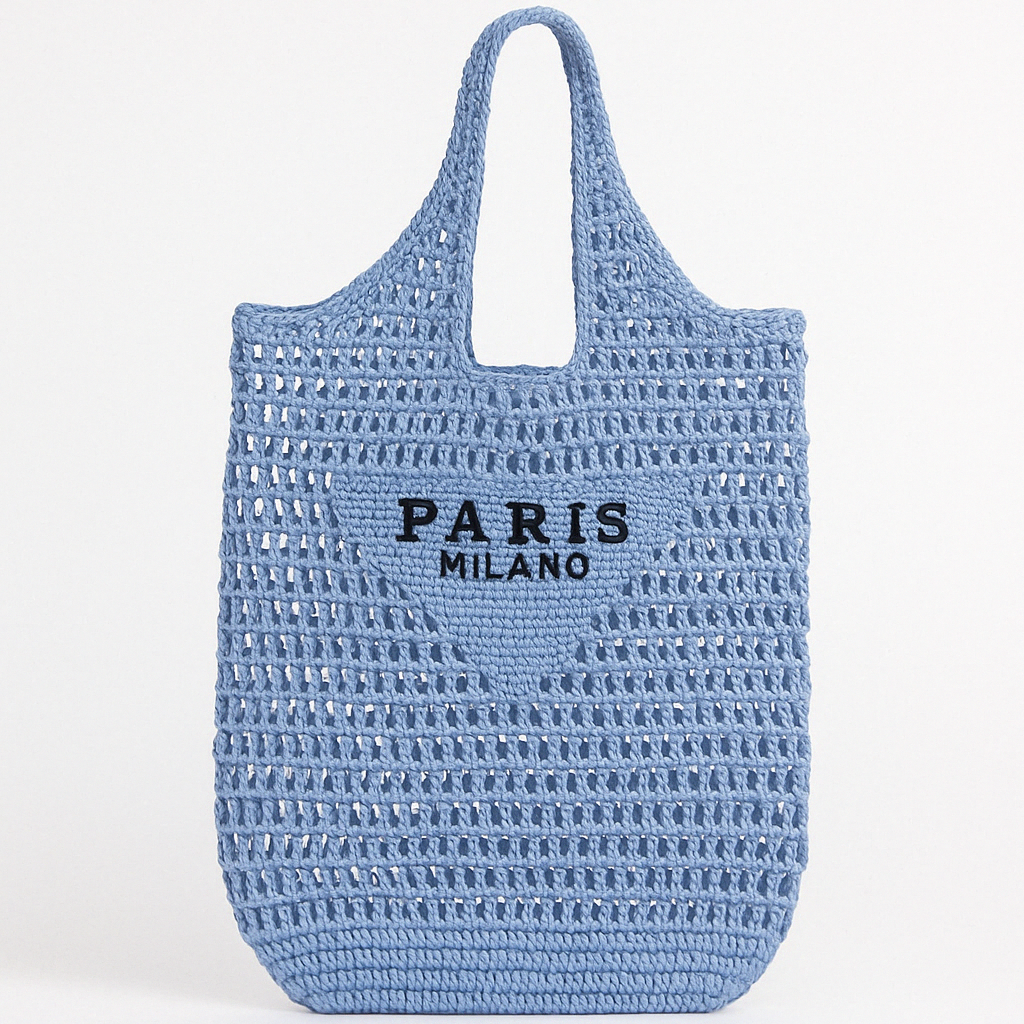 Bolsa de Palha Ráfia Paris Milano Azul
