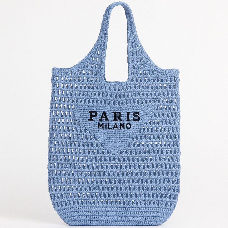 Bolsa de Palha Ráfia Paris Milano Azul