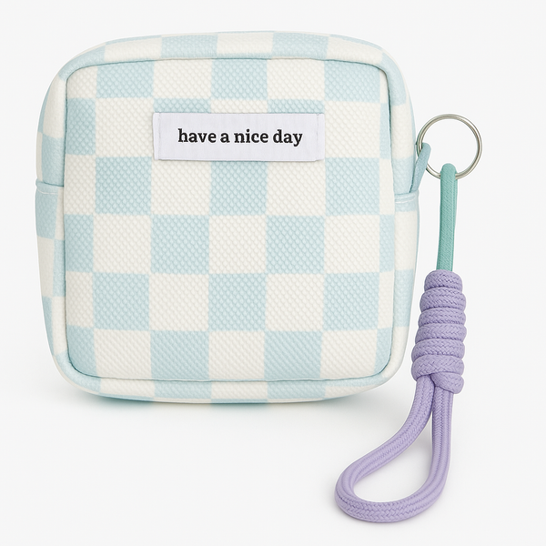 Mini Necessaire Quadriculada Branco e Azul