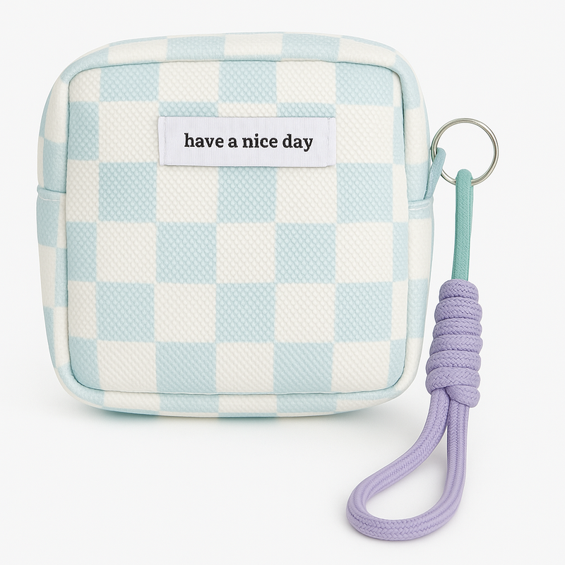 Mini Necessaire Quadriculada Branco e Azul