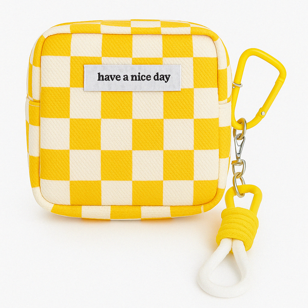 Mini Necessaire Quadriculada Branco e Amarelo