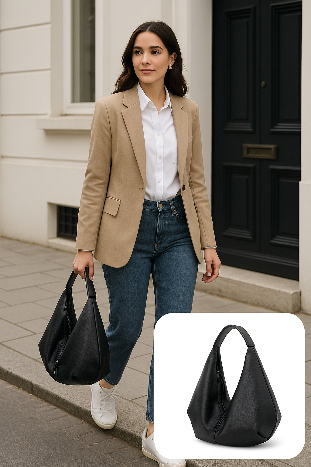 Bolsa de Couro Modelo Hobo Preto