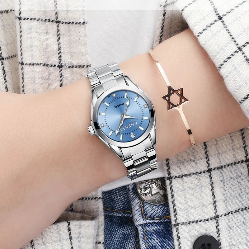 Relógio Quartz Azul Claro Prata