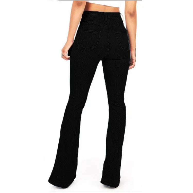 Calça Jeans Modeladora Wide Leg Cós Alto Preta