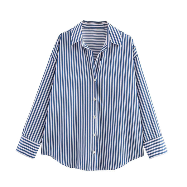 Camisa Casual Listrada Azul Escuro