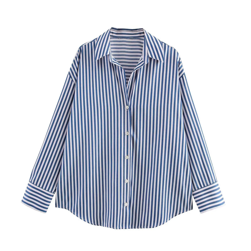 Camisa Casual Listrada Azul Escuro