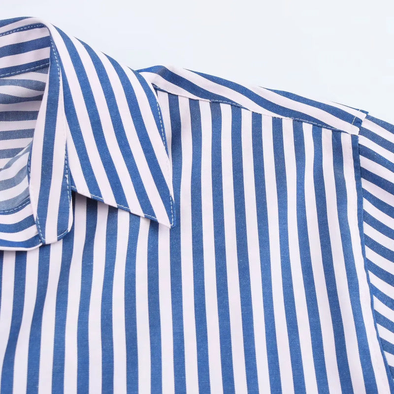 Camisa Casual Listrada Azul Escuro