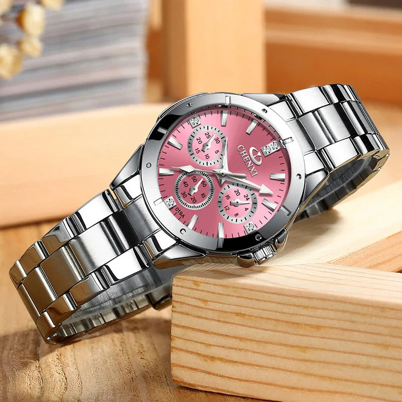 Relógio Luxo Fundo Rosa Prata