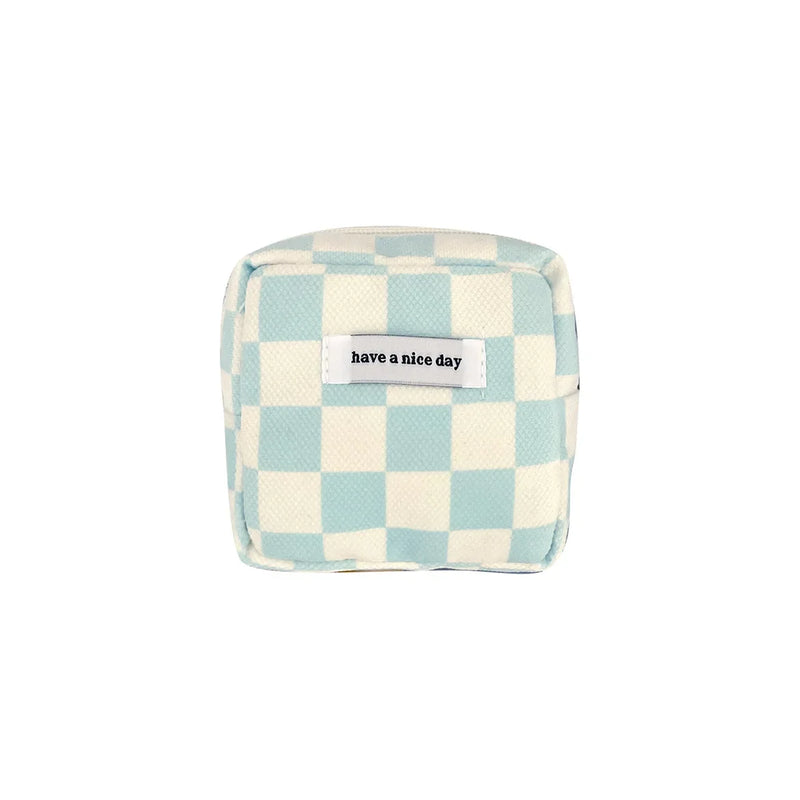 Mini Necessaire Quadriculada Branco e Azul