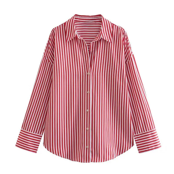 Camisa Casual Listrada Vermelho