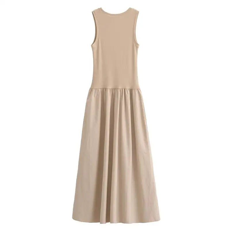 Vestido Longo Simples Casual Cáqui