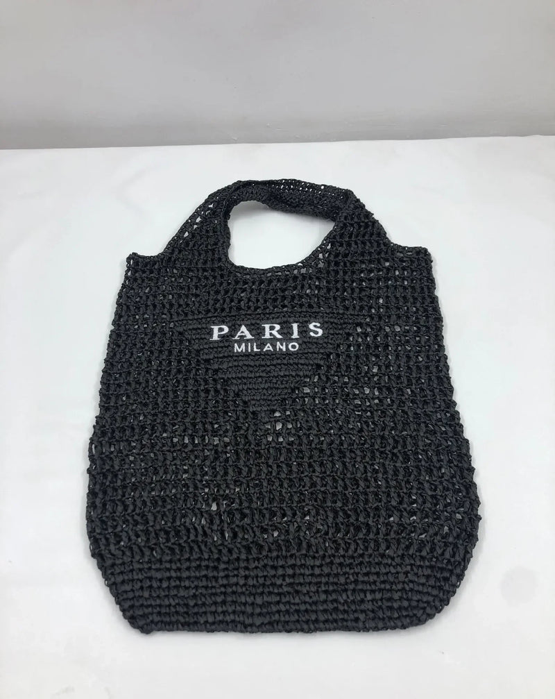 Bolsa de Palha Ráfia Paris Milano Preto