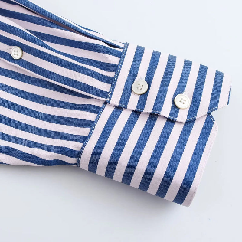 Camisa Casual Listrada Azul Escuro