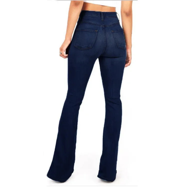 Calça Jeans Modeladora Wide Leg Cós Alto Azul Escuro