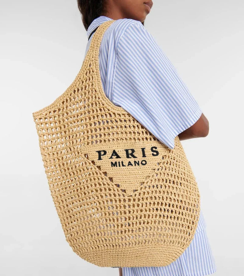 Bolsa de Palha Ráfia Paris Milano Cáqui