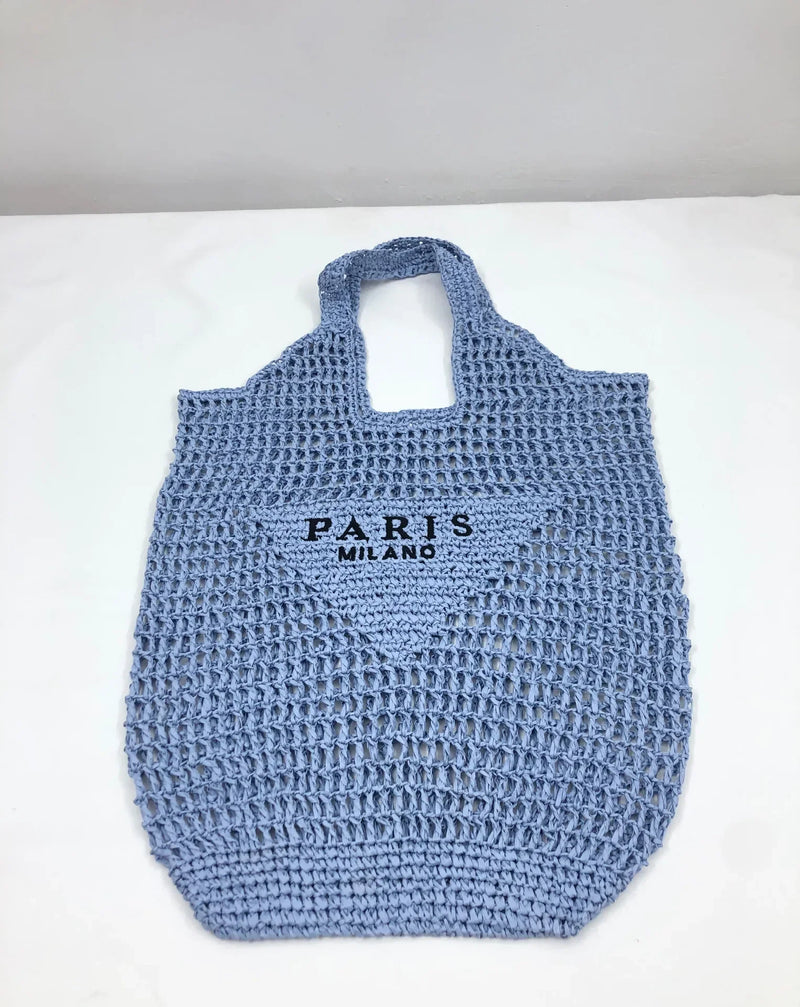 Bolsa de Palha Ráfia Paris Milano Azul