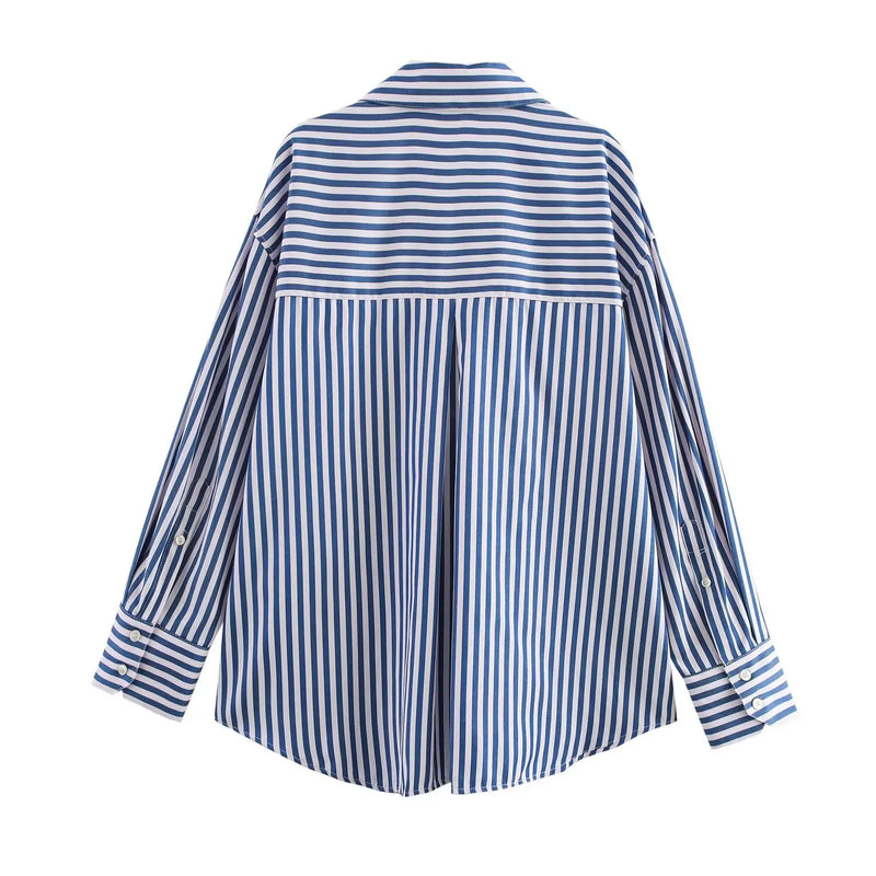 Camisa Casual Listrada Azul Escuro