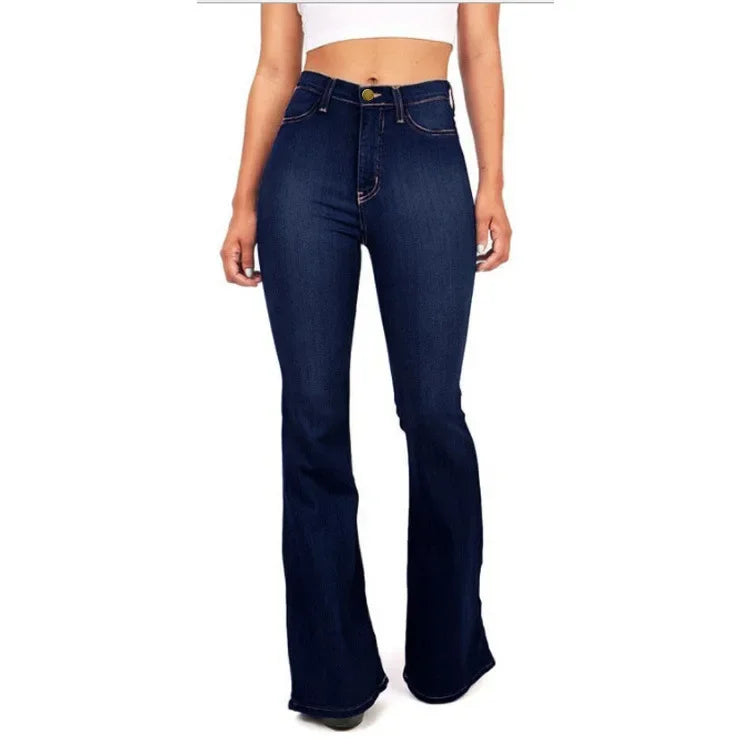 Calça Jeans Modeladora Wide Leg Cós Alto Azul Escuro