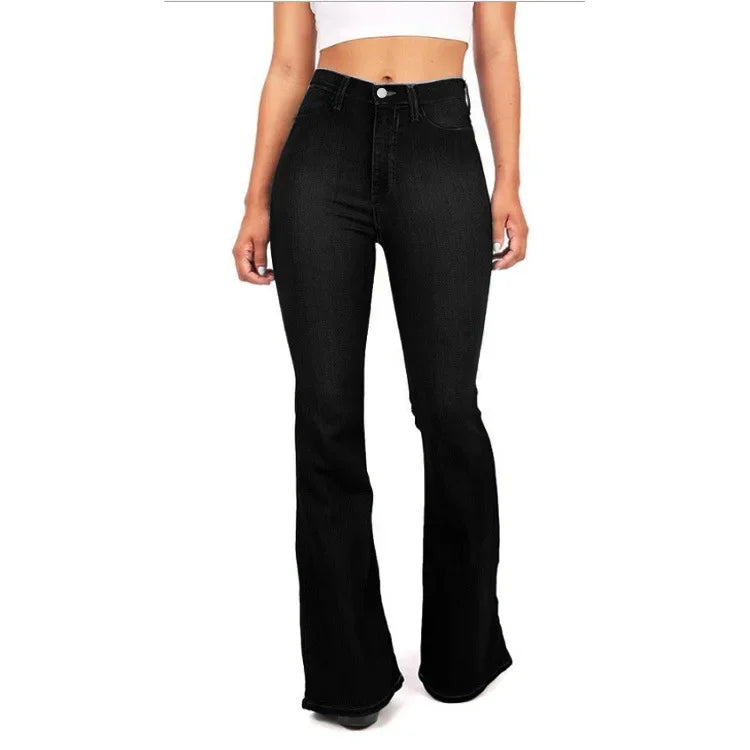 Calça Jeans Modeladora Wide Leg Cós Alto Preta