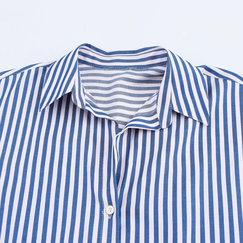 Camisa Casual Listrada Azul Escuro