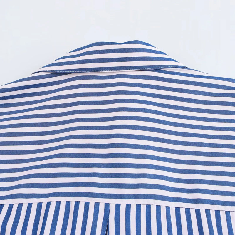Camisa Casual Listrada Azul Escuro