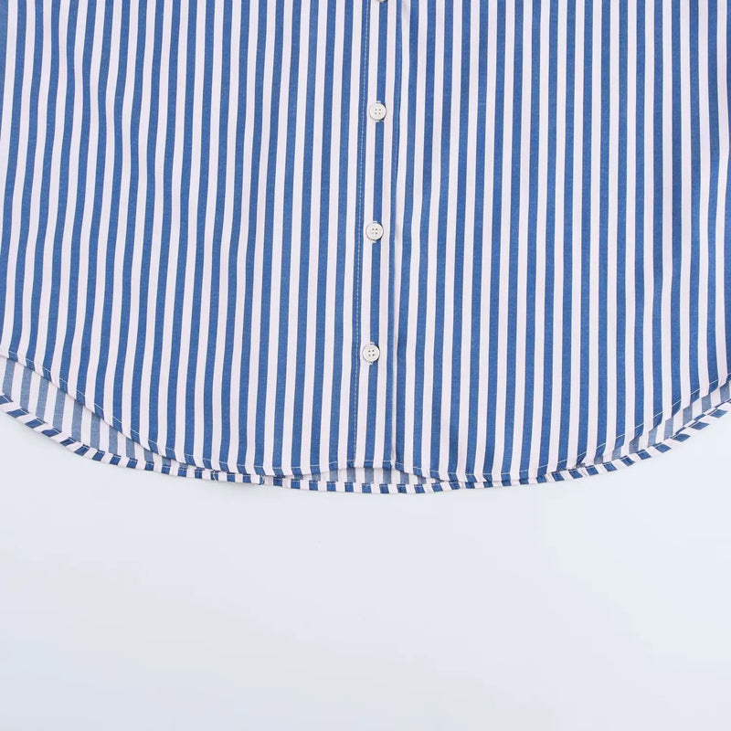 Camisa Casual Listrada Azul Escuro