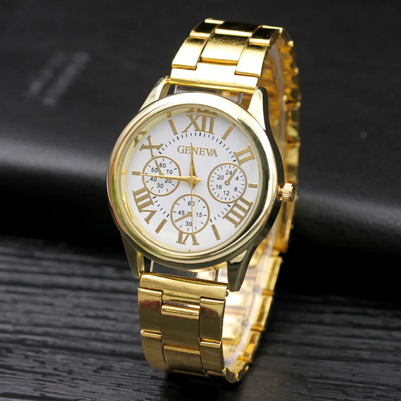 Relógio Geneva Fundo Branco Dourado