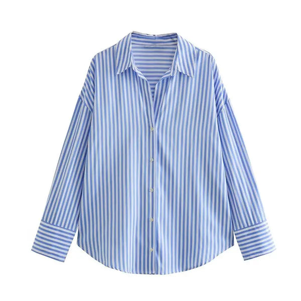 Camisa Casual Listrada Azul Claro