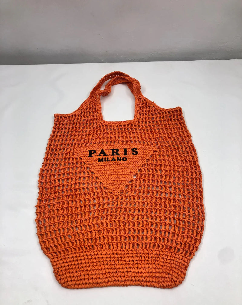 Bolsa de Palha Ráfia Paris Milano Laranja